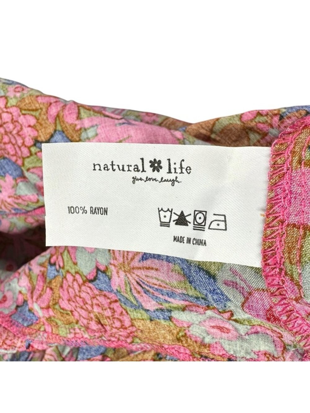 Natural Life Berkley Floral Tiered Maxi Dress Pink Blue Boho Rayon Size L - Picture 6 of 7